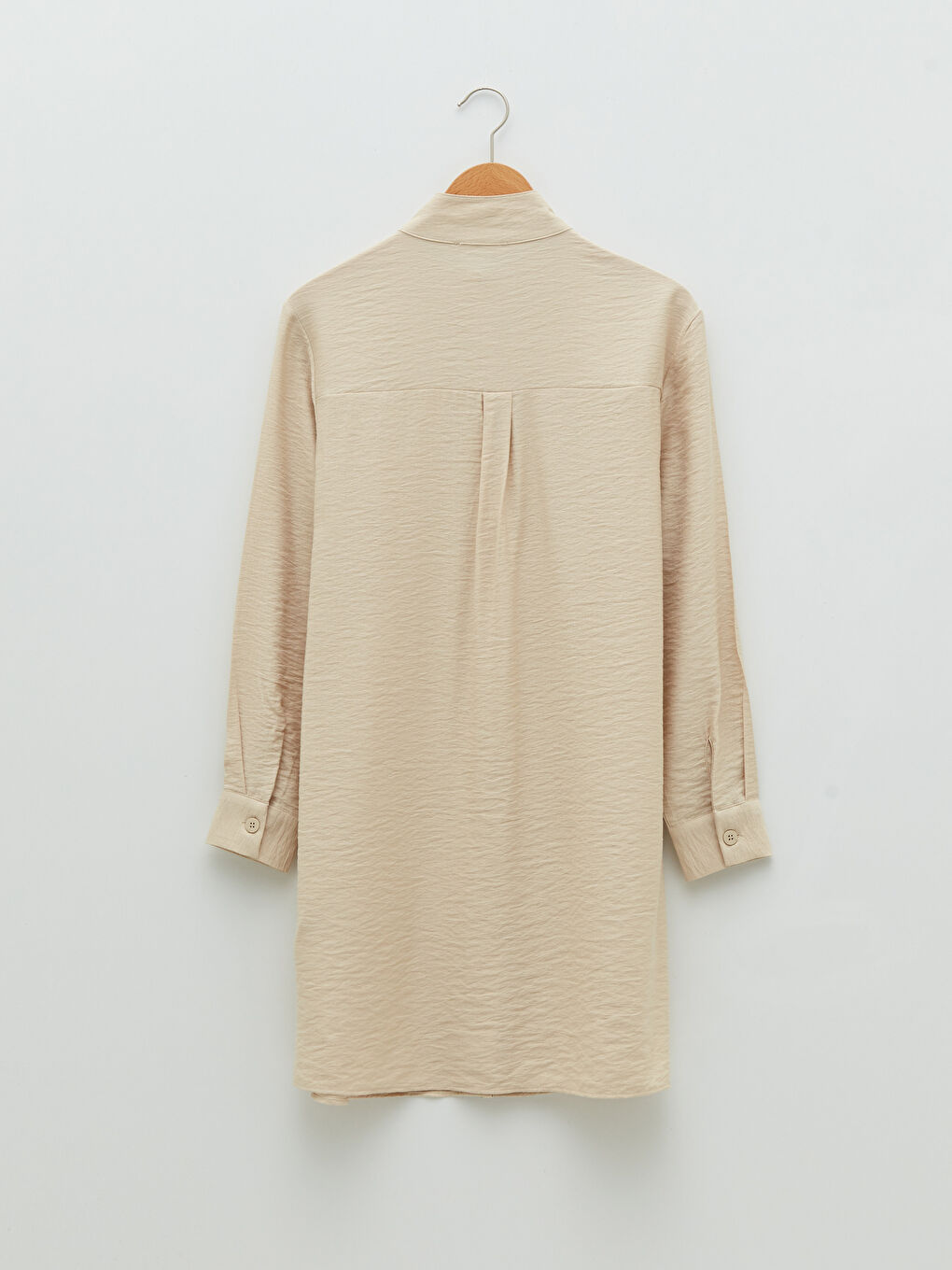 Bej Dik Yaka Düz Uzun Kollu Kadın Tunik-6