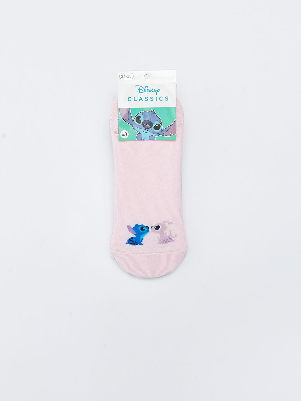 Pembe Lilo & Stitch Baskılı Kadın Patik Çorap 3'lü Paket