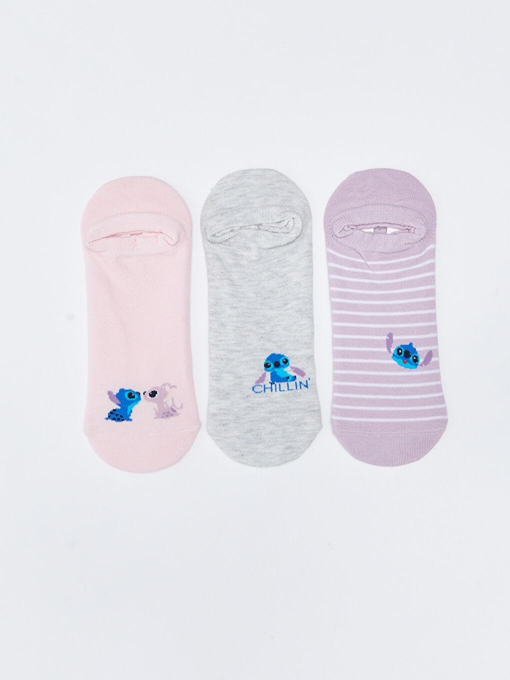 Pembe Lilo & Stitch Baskılı Kadın Patik Çorap 3'lü Paket-1