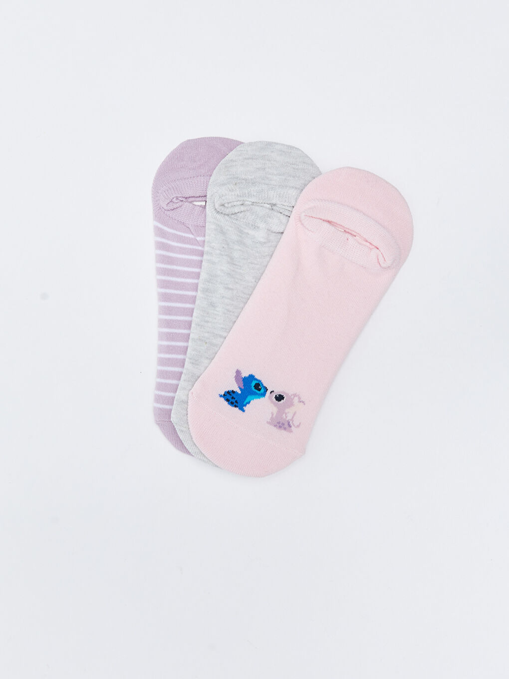 Pembe Lilo & Stitch Baskılı Kadın Patik Çorap 3'lü Paket-2