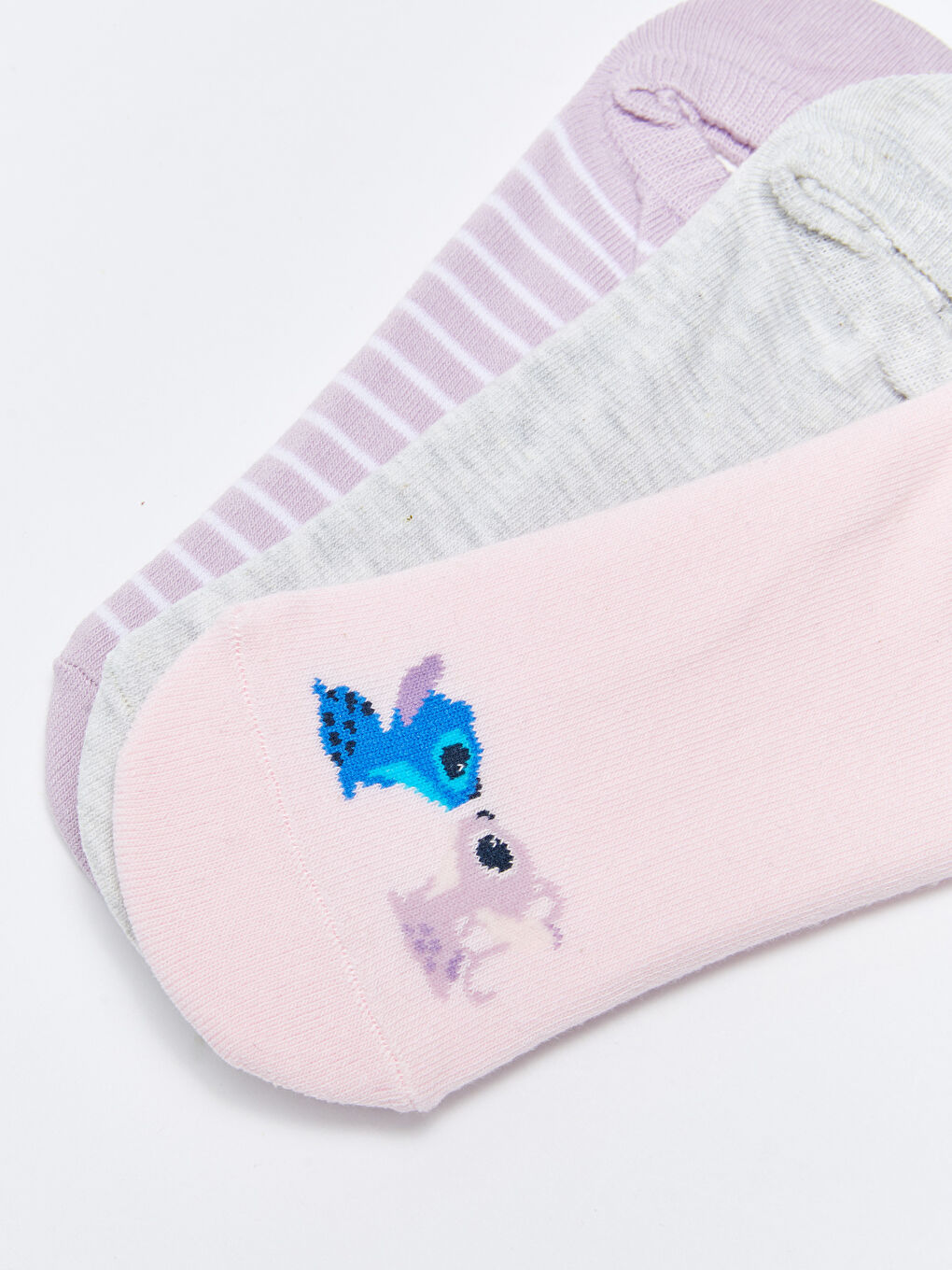 Pembe Lilo & Stitch Baskılı Kadın Patik Çorap 3'lü Paket-3