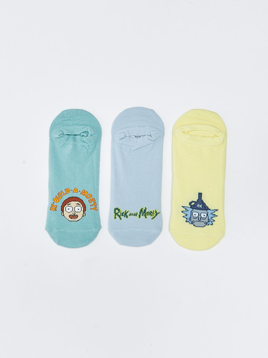 Yeşil Rick and Morty Baskılı Kadın Patik Çorap 3'lü Paket-2