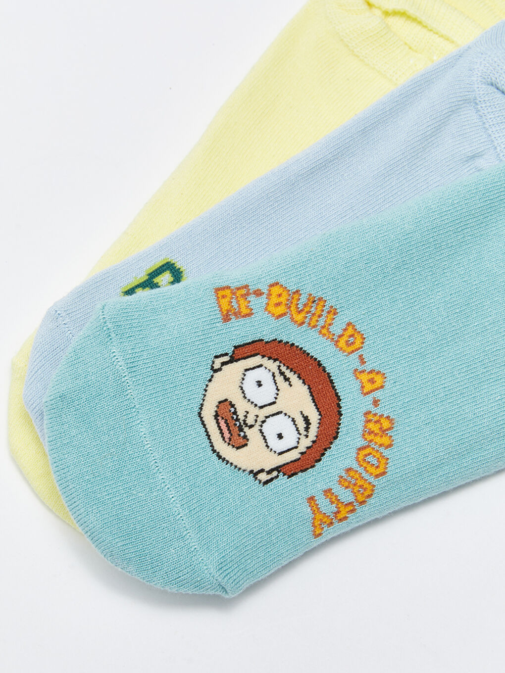 Yeşil Rick and Morty Baskılı Kadın Patik Çorap 3'lü Paket-3