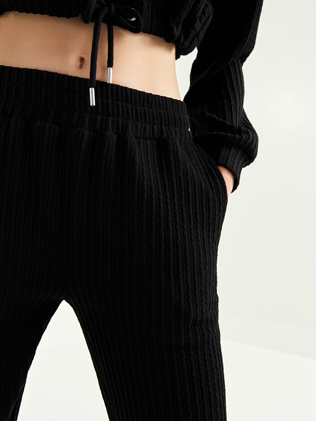 Siyah Kadın Beli Lastikli Düz Jogger Eşofman Altı-2