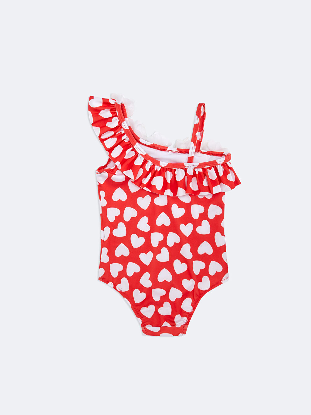 Kırmızı Baskılı Esnek Kumaştan Kız Bebek Mayo-1