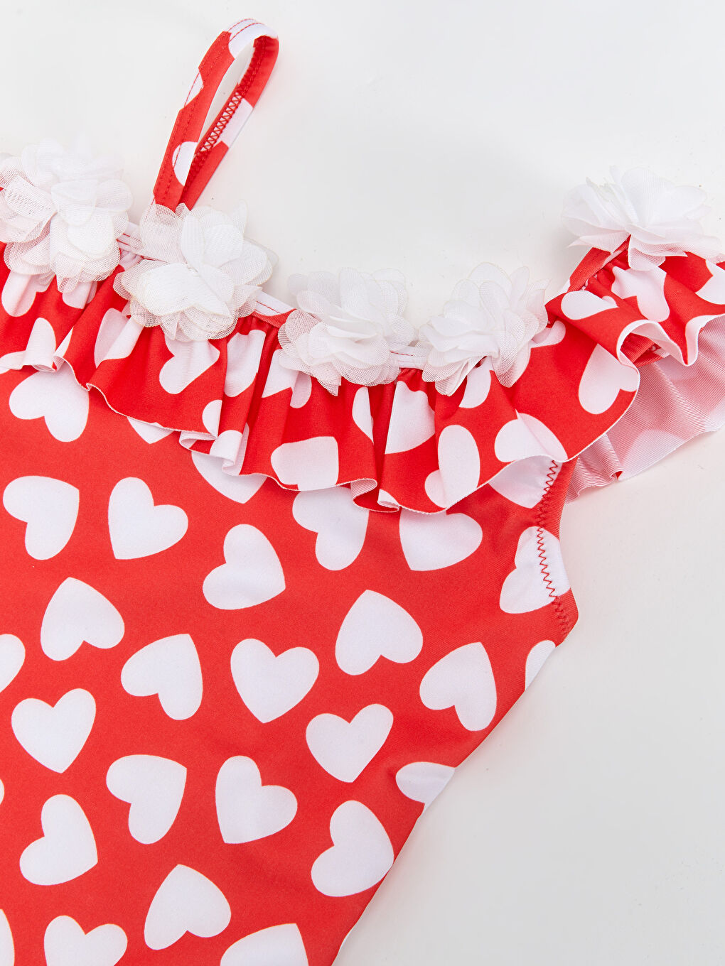Kırmızı Baskılı Esnek Kumaştan Kız Bebek Mayo-2