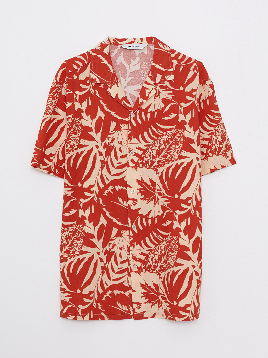 Turuncu Regular Fit Resort Yaka Kısa Kollu Desenli Poplin Erkek Gömlek-5