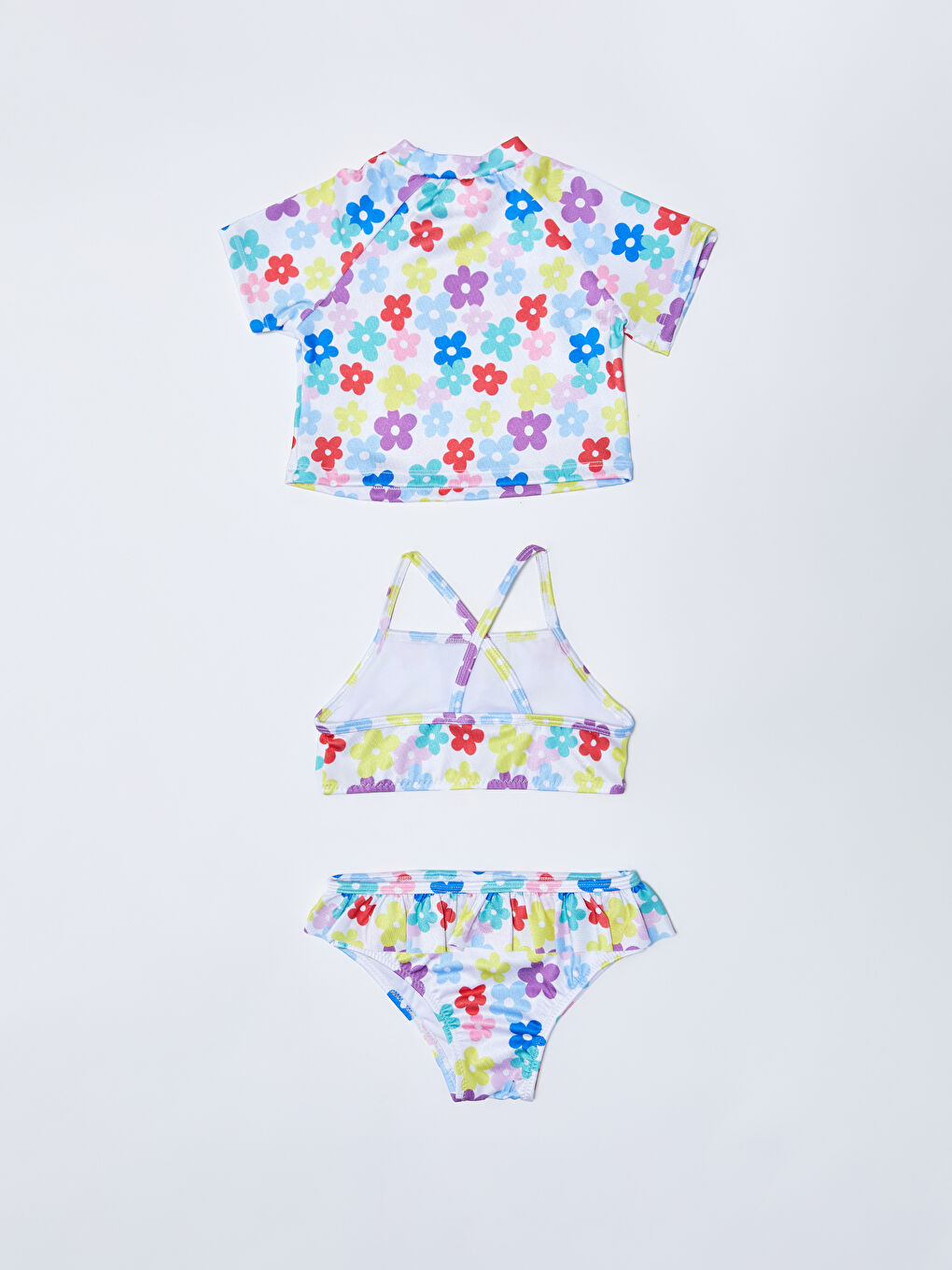 LCW baby Beyaz Baskılı Esnek Kumaştan Kız Bebek Bikini Takımı 3'lü - 1