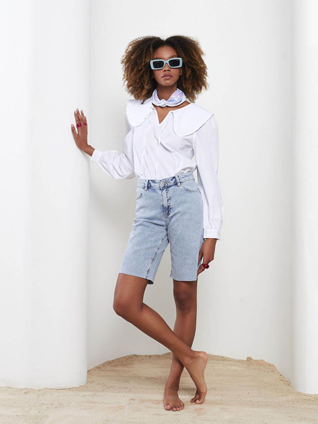 بلوزة ياقة بيبي كم طويل بوبلين للسيدات-1