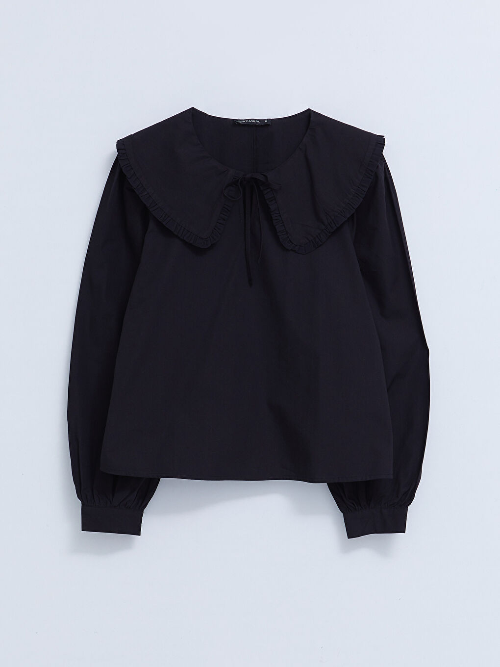 Siyah Bebe Yaka Düz Kısa Kollu Poplin Kadın Bluz-6