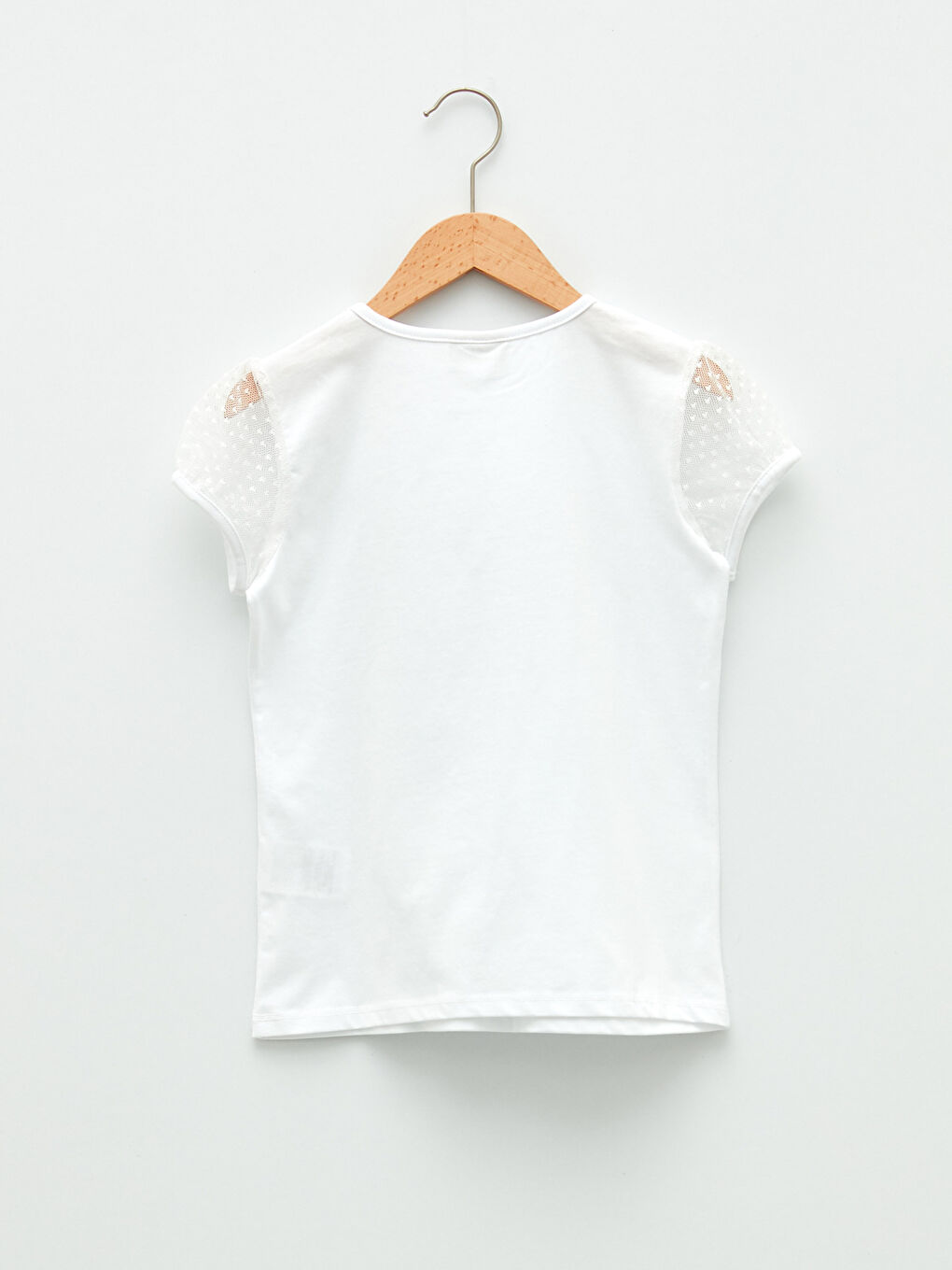 Beyaz Bisiklet Yaka Payetli Kısa Kollu Kız Çocuk Tişört-2