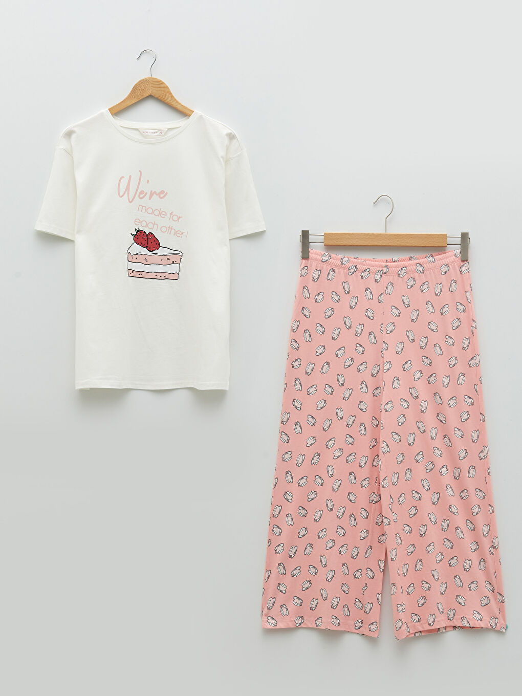 LCW DREAM Pembe Bisiklet Yaka Baskılı Kısa Kollu Pamuklu Kadın Pijama Takımı - 5