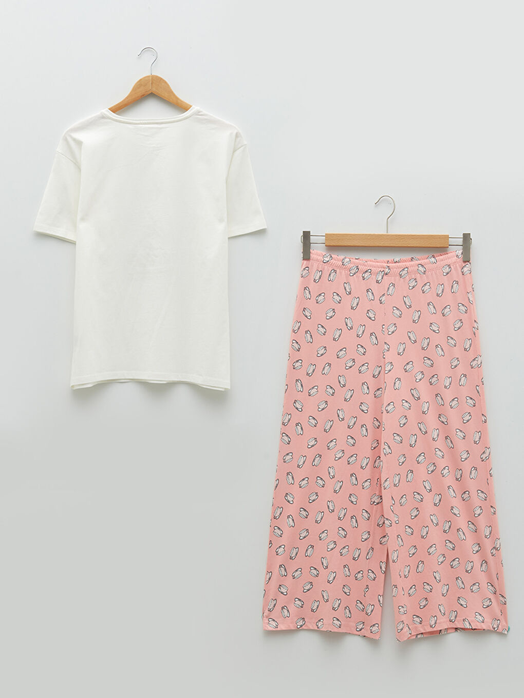 LCW DREAM Pembe Bisiklet Yaka Baskılı Kısa Kollu Pamuklu Kadın Pijama Takımı - 6