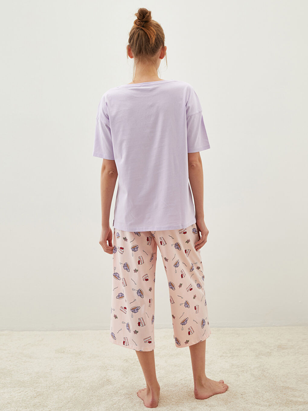 Crew Neck Printed Short Sleeve Cotton Women's Pajama Set-4