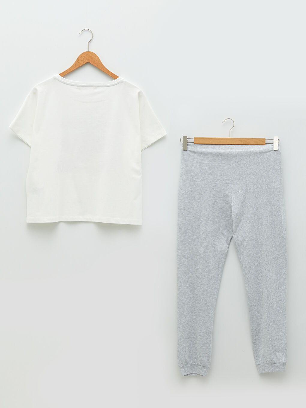 Gri Bisiklet Yaka Baskılı Kısa Kollu Kadın Pijama Takımı-6