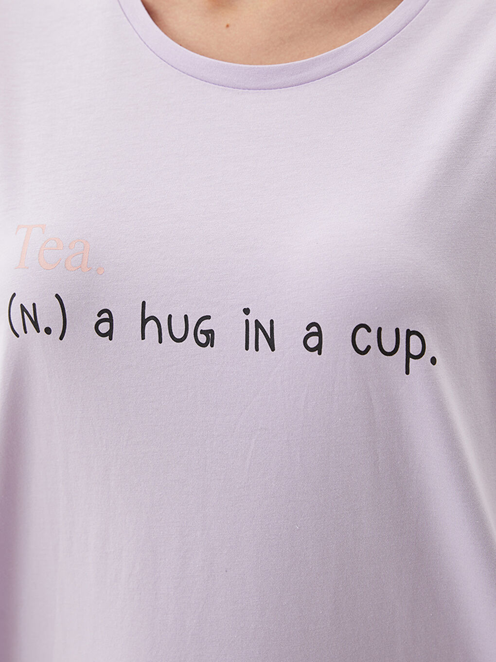 Lila Bisiklet Yaka Baskılı Kısa Kollu Pamuklu Kadın Gecelik-1