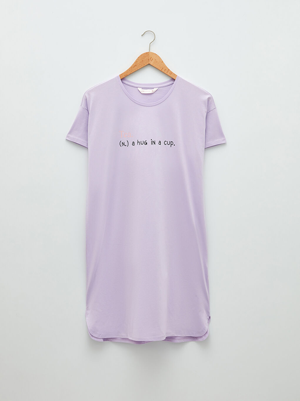 Lila Bisiklet Yaka Baskılı Kısa Kollu Pamuklu Kadın Gecelik-4