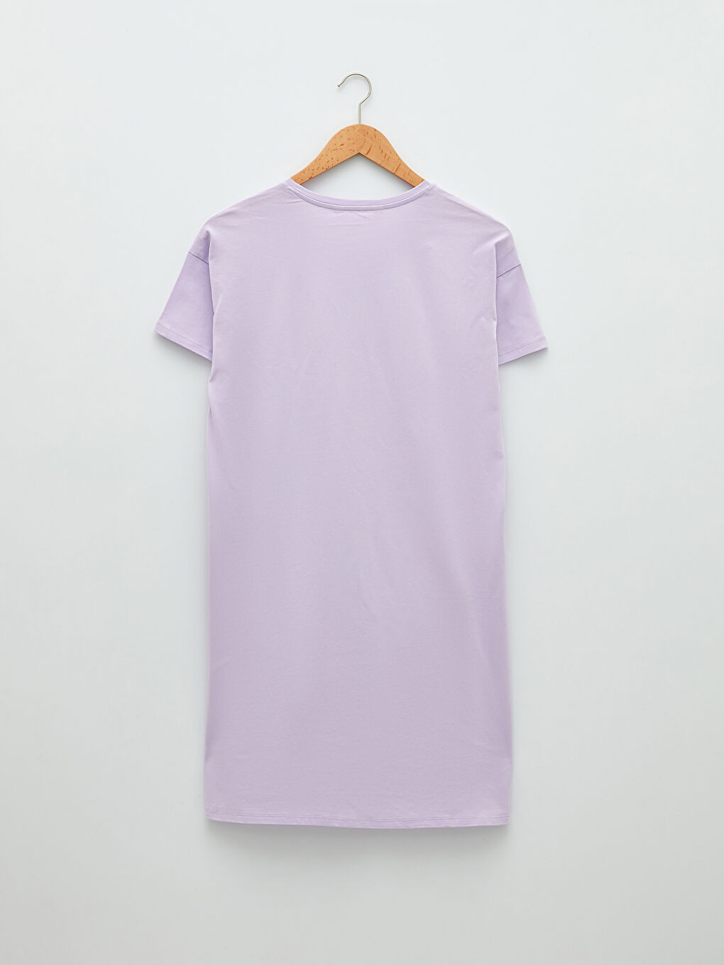 Lila Bisiklet Yaka Baskılı Kısa Kollu Pamuklu Kadın Gecelik-5