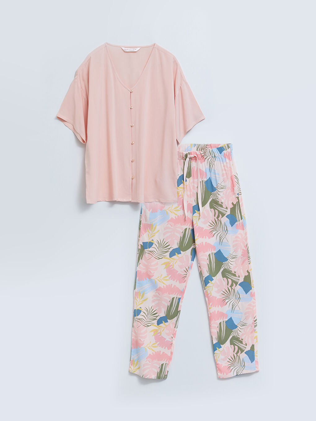 LCW DREAM Ensemble de Pyjama pour Femmes en Viscose à Manches Courtes et Imprimé à Col en V -S2ED63Z8-LSZ