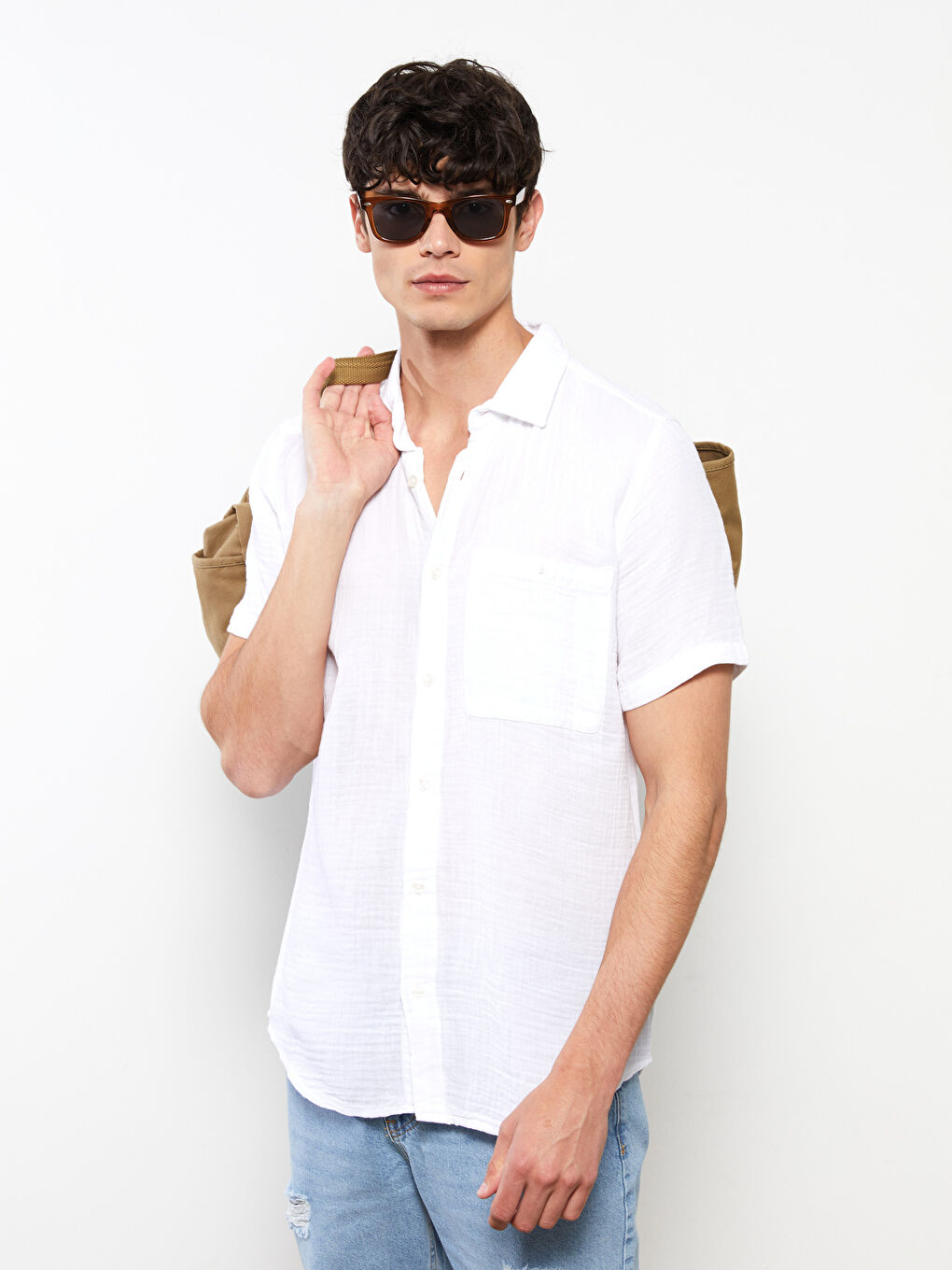 Beyaz Regular Fit Kısa Kollu Erkek Gömlek