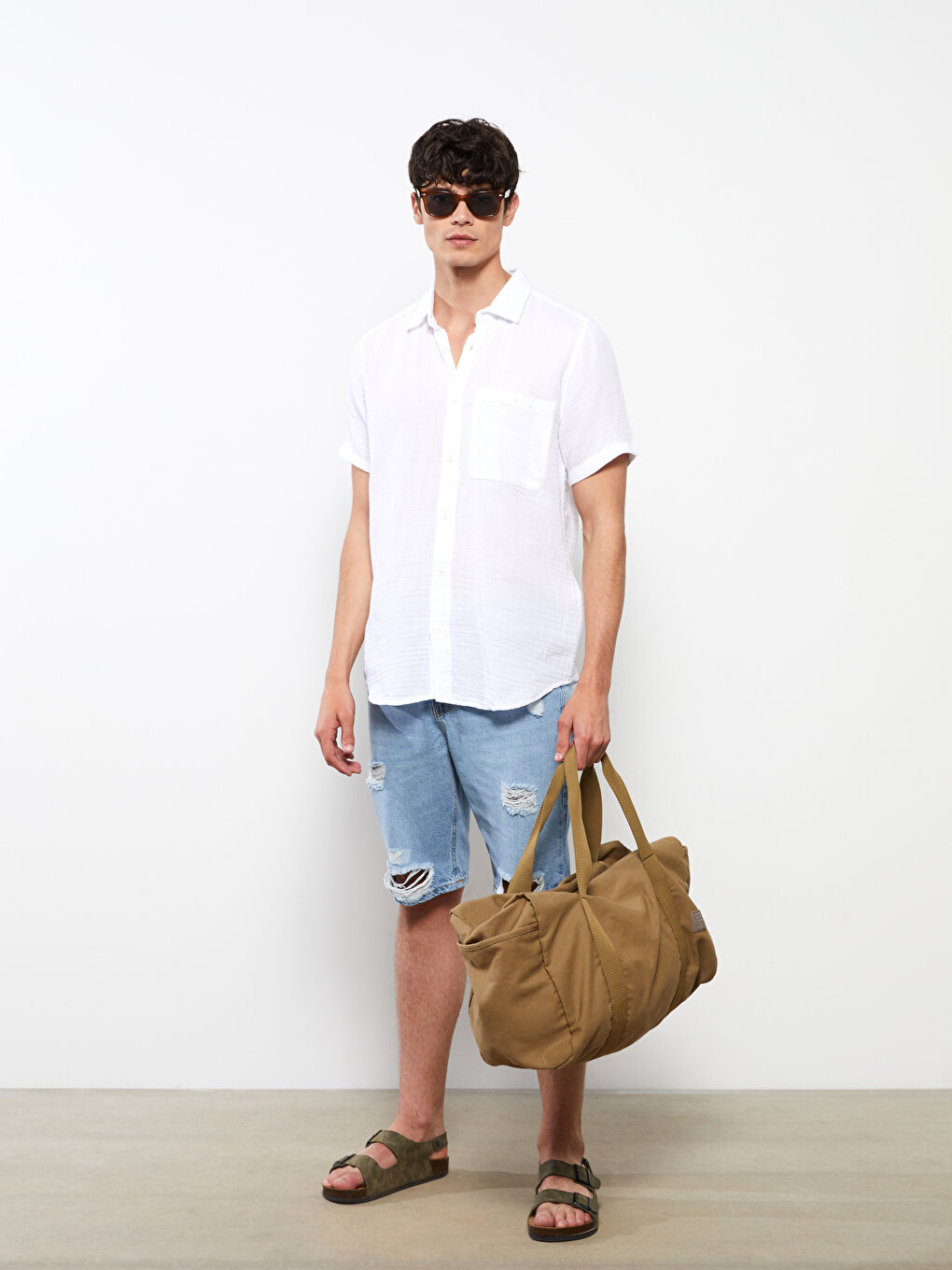 Beyaz Regular Fit Kısa Kollu Erkek Gömlek-2