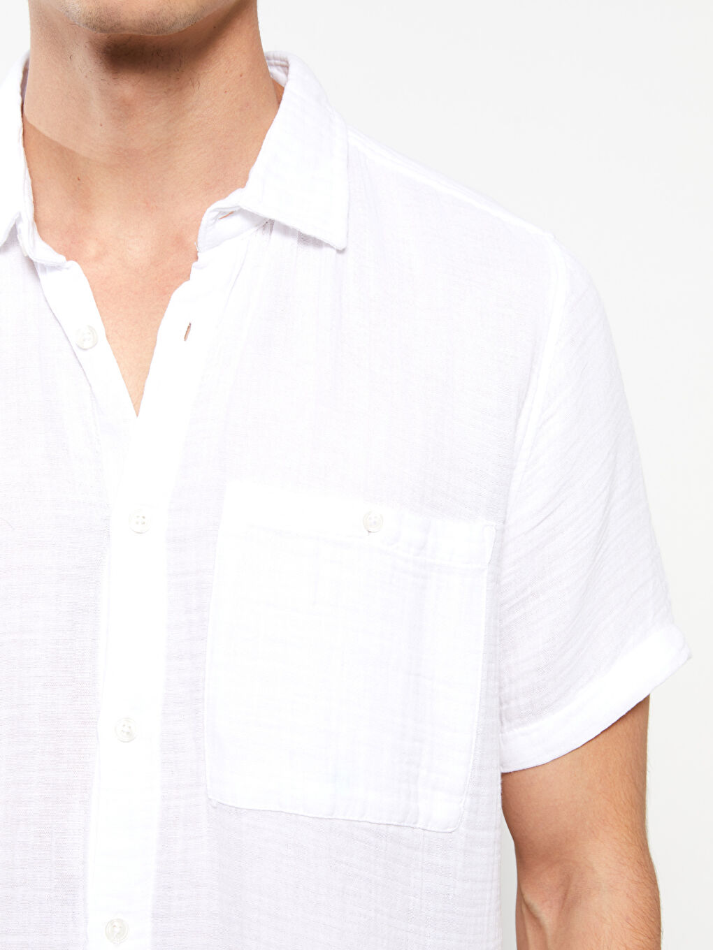 Beyaz Regular Fit Kısa Kollu Erkek Gömlek-3