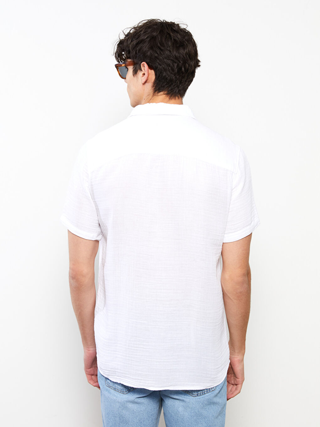 Beyaz Regular Fit Kısa Kollu Erkek Gömlek-4