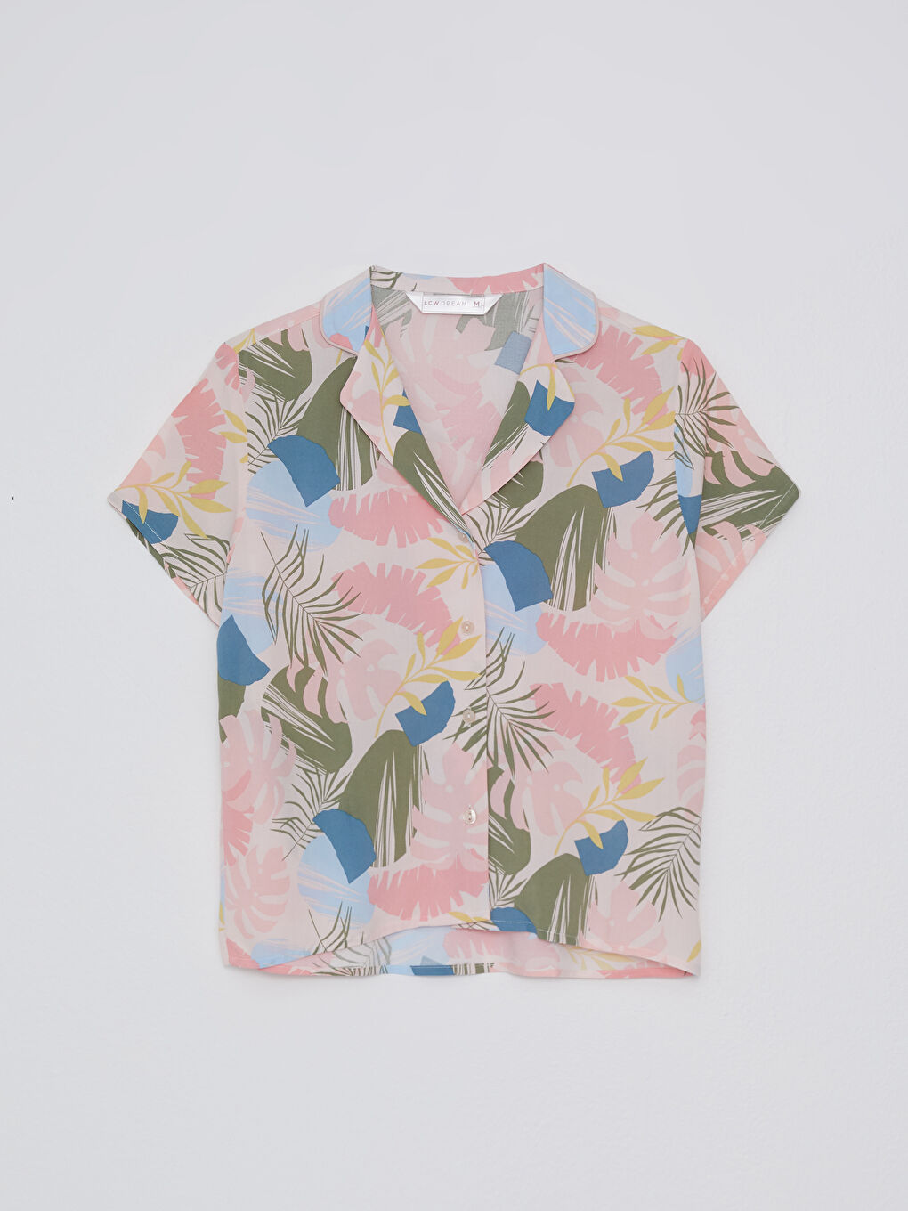 Pembe Gömlek Yaka Desenli Kısa Kollu Viskon Kadın Pijama Takımı-6