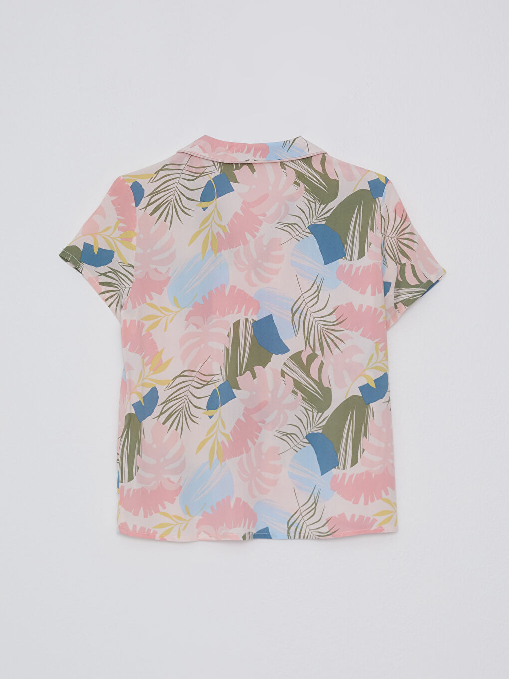 Pembe Gömlek Yaka Desenli Kısa Kollu Viskon Kadın Pijama Takımı-8