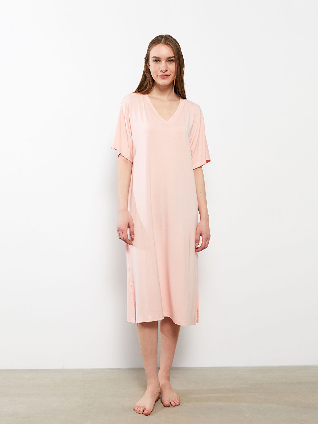 V-Neck Plain Short Sleeve Women's Nightdress -S2ED71Z8-FXW