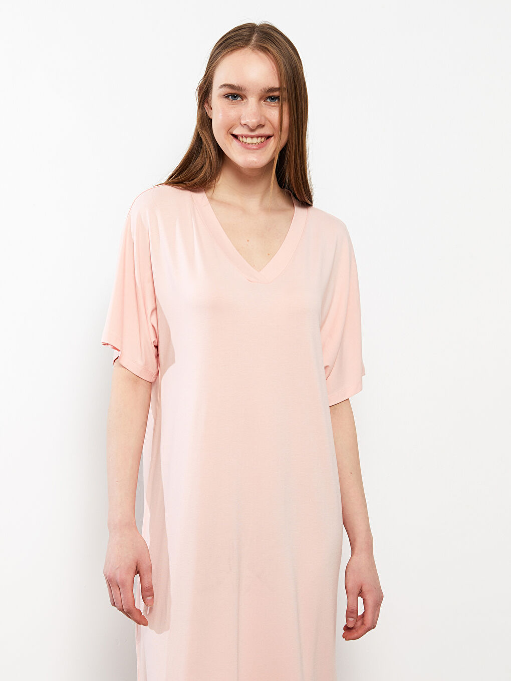 V-Neck Plain Short Sleeve Women's Nightdress -S2ED71Z8-FXW