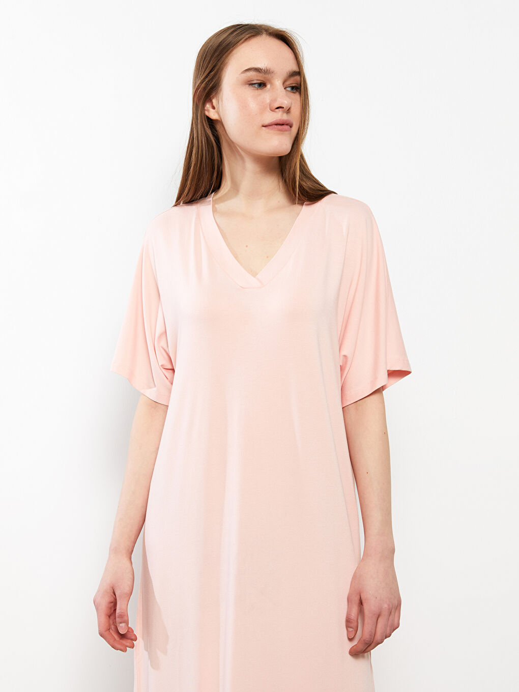 V-Neck Plain Short Sleeve Women's Nightdress -S2ED71Z8-FXW