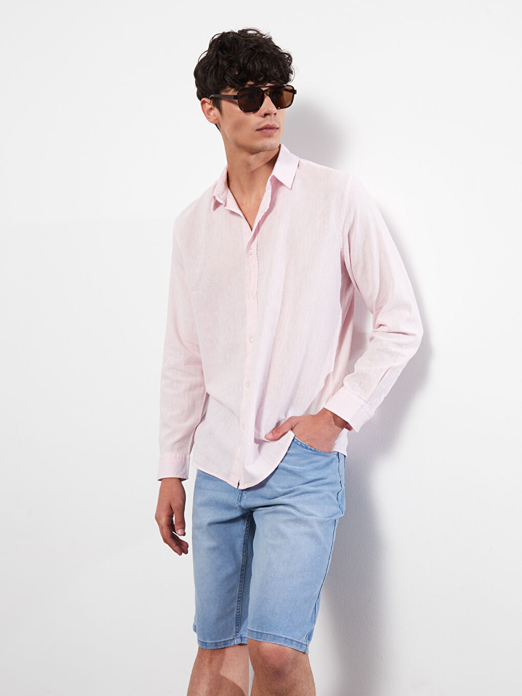 Pembe Regular Fit Uzun Kollu Poplin Erkek Gömlek