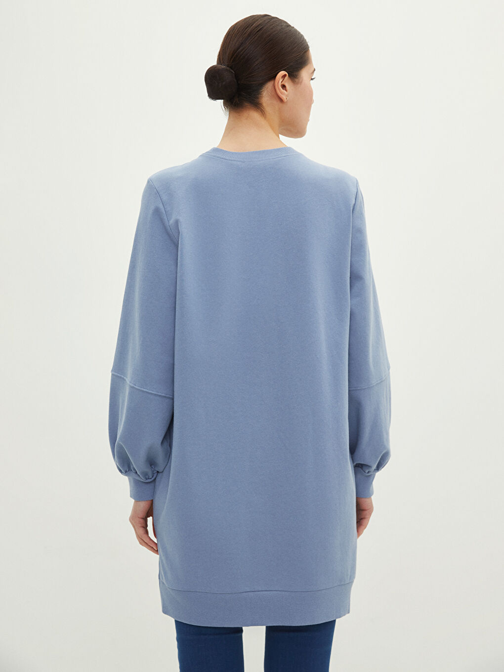 Crew Neck Plain Long Sleeve Women's Sweatshirt Tunic-3