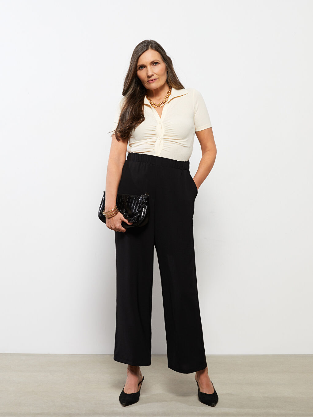 Elastic Waist Comfortable Fit Pocket Detailed Women's Trousers-1