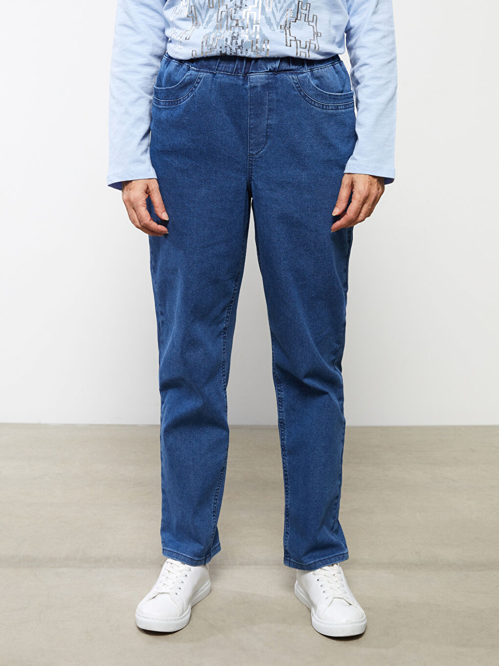 Elastic Waist Mercury Skinny Fit Straight Pocket Detailed Women's Jean Trousers-2