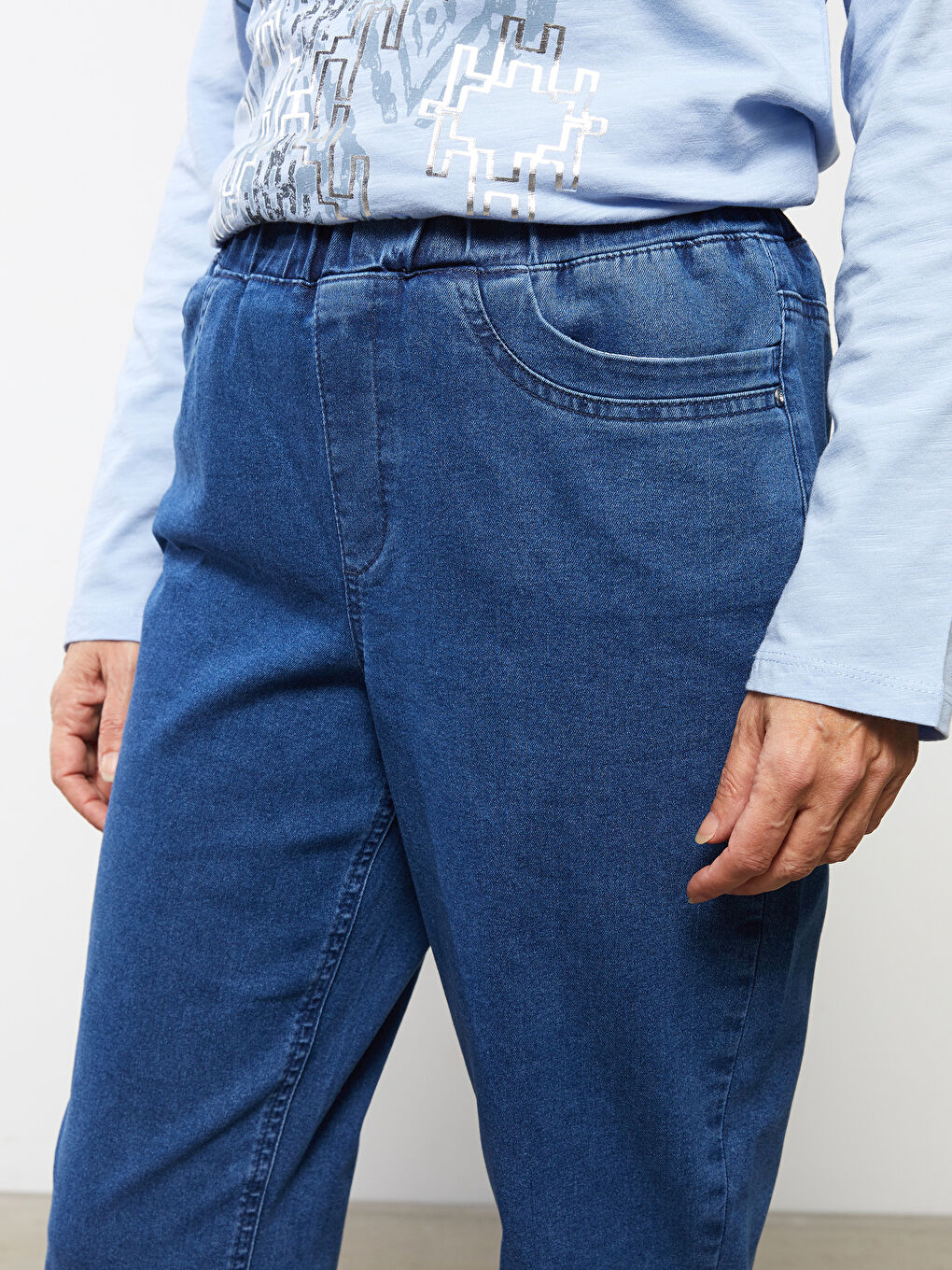 Elastic Waist Mercury Skinny Fit Straight Pocket Detailed Women's Jean Trousers-3