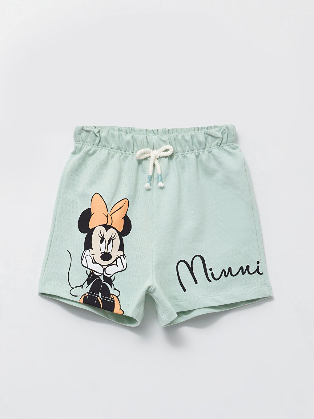 Turkuaz Beli Lastikli Minnie Mouse Baskılı Pamuklu Kız Bebek Şort