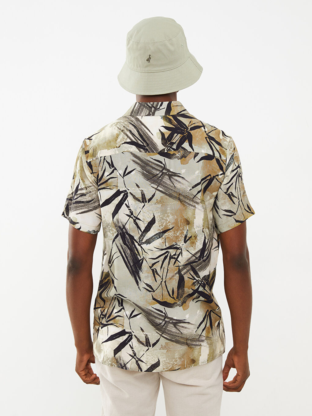 Chemise Slim Fit à Manches Courtes à Motifs en Popeline pour Hommes-4