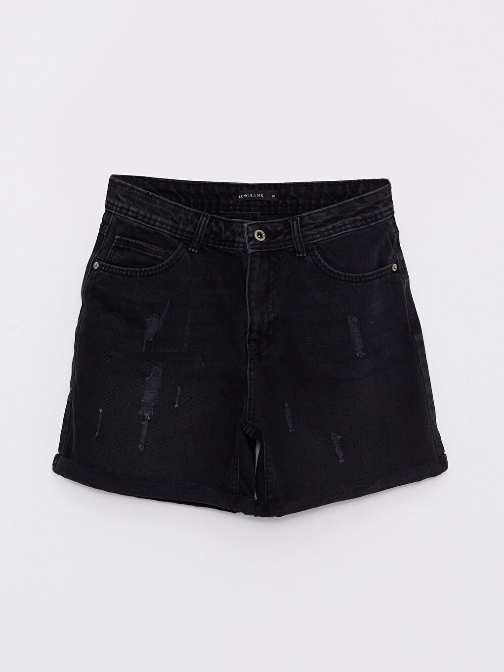 Siyah Yüksek Bel Standart Fit Düz Cep Detaylı Kadın Rodeo Jean Şort-5