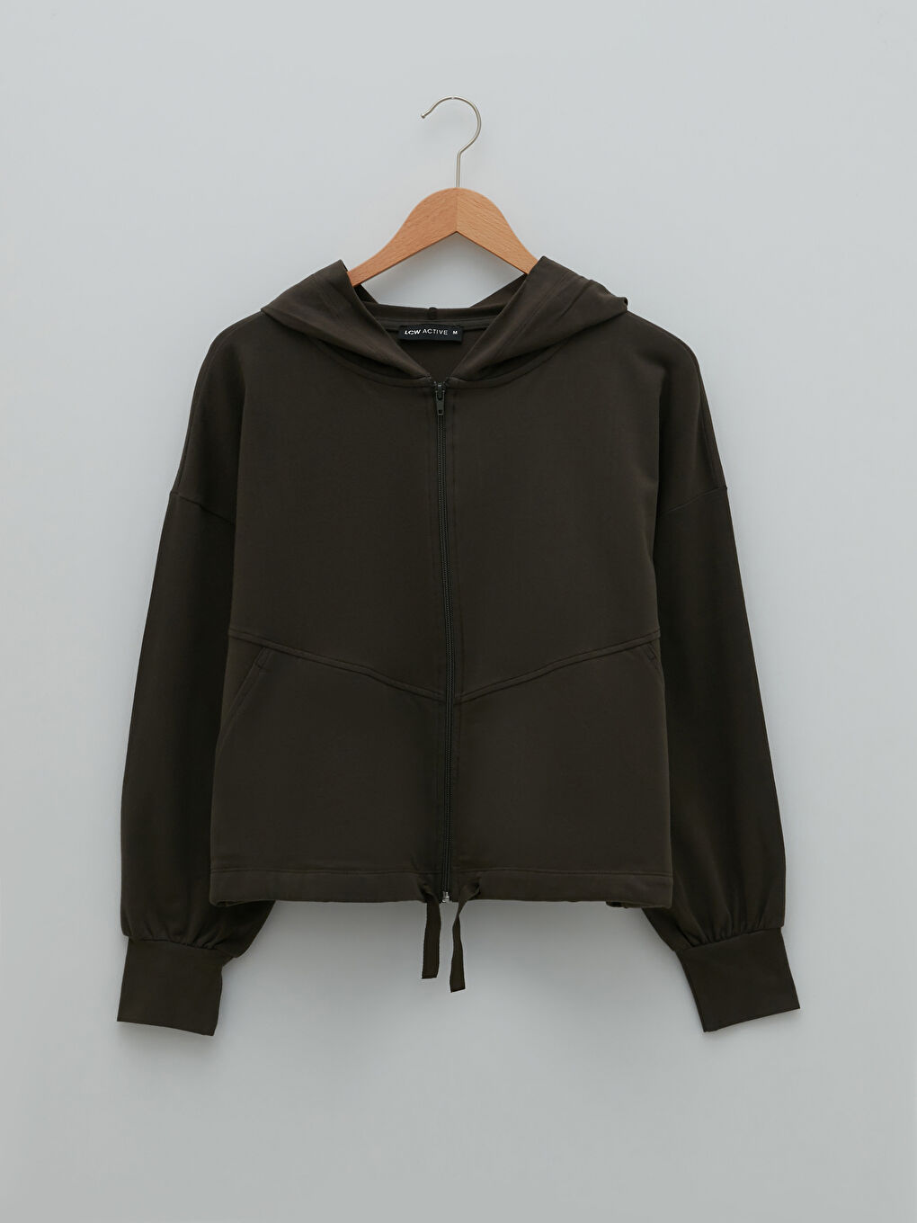 Haki Kapüşonlu Düz Uzun Kollu Oversize Kadın Spor Hırka-5