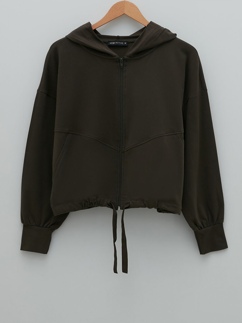 Haki Kapüşonlu Düz Uzun Kollu Oversize Kadın Spor Hırka-7