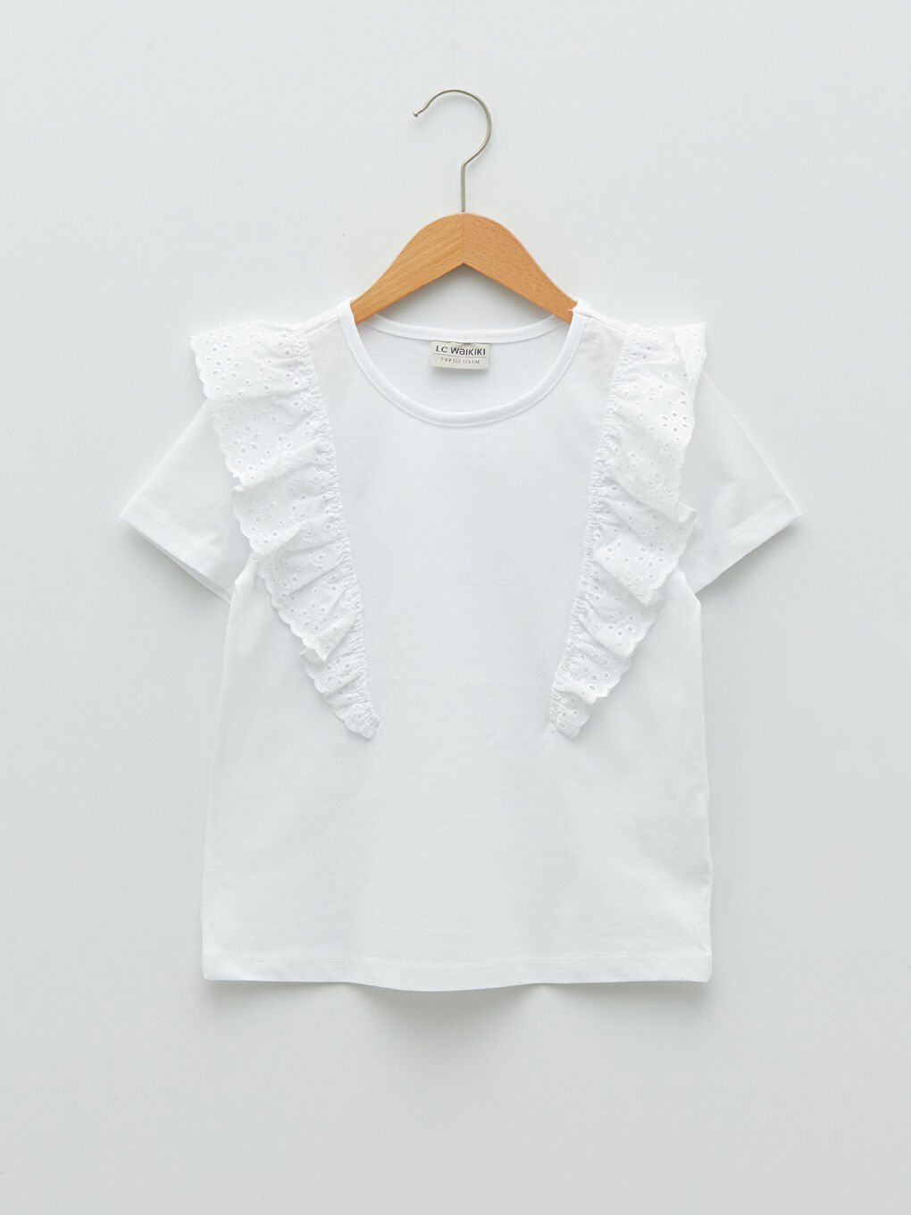 Beyaz Bisiklet Yaka Basic Fisto Detaylı Kısa Kollu Kız Çocuk Tişört