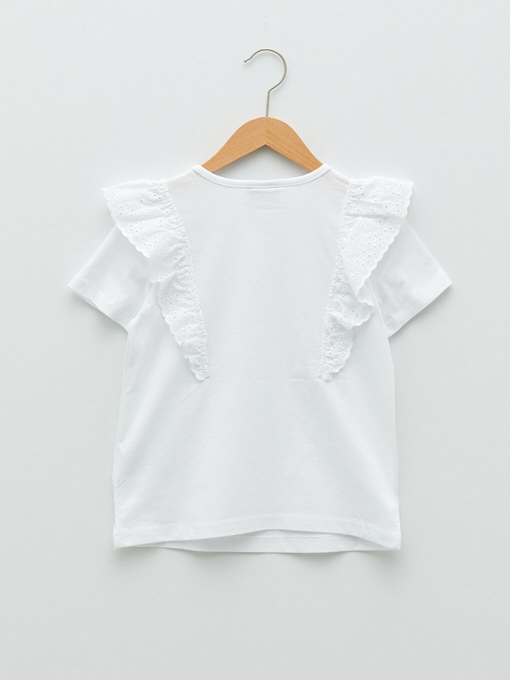 Beyaz Bisiklet Yaka Basic Fisto Detaylı Kısa Kollu Kız Çocuk Tişört-1