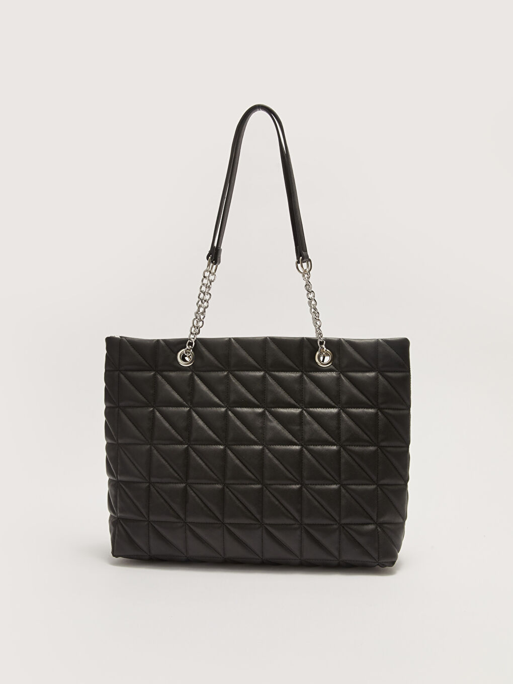 Siyah Deri Görünümlü Kapitone Detaylı Kadın Omuz Çantası-2