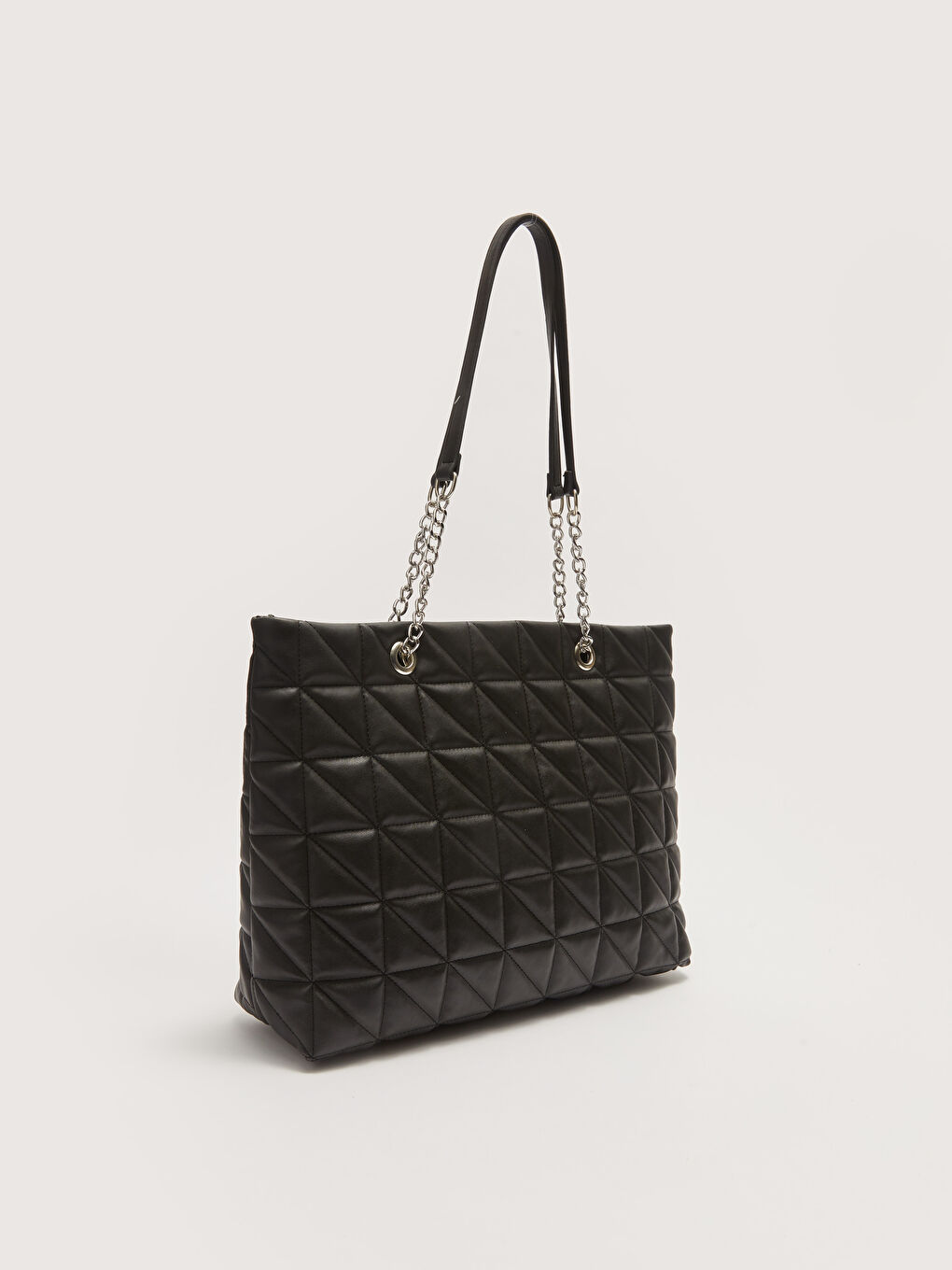 Siyah Deri Görünümlü Kapitone Detaylı Kadın Omuz Çantası-3