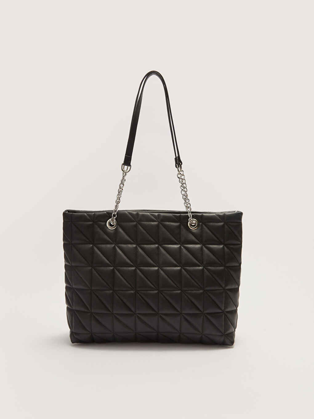 Siyah Deri Görünümlü Kapitone Detaylı Kadın Omuz Çantası-4