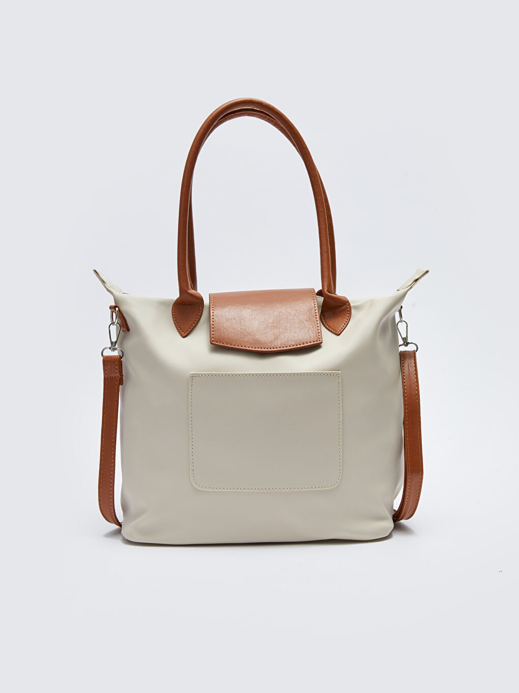 Bej Deri Görünümlü Renk Bloklu Kadın Kol Çantası-5