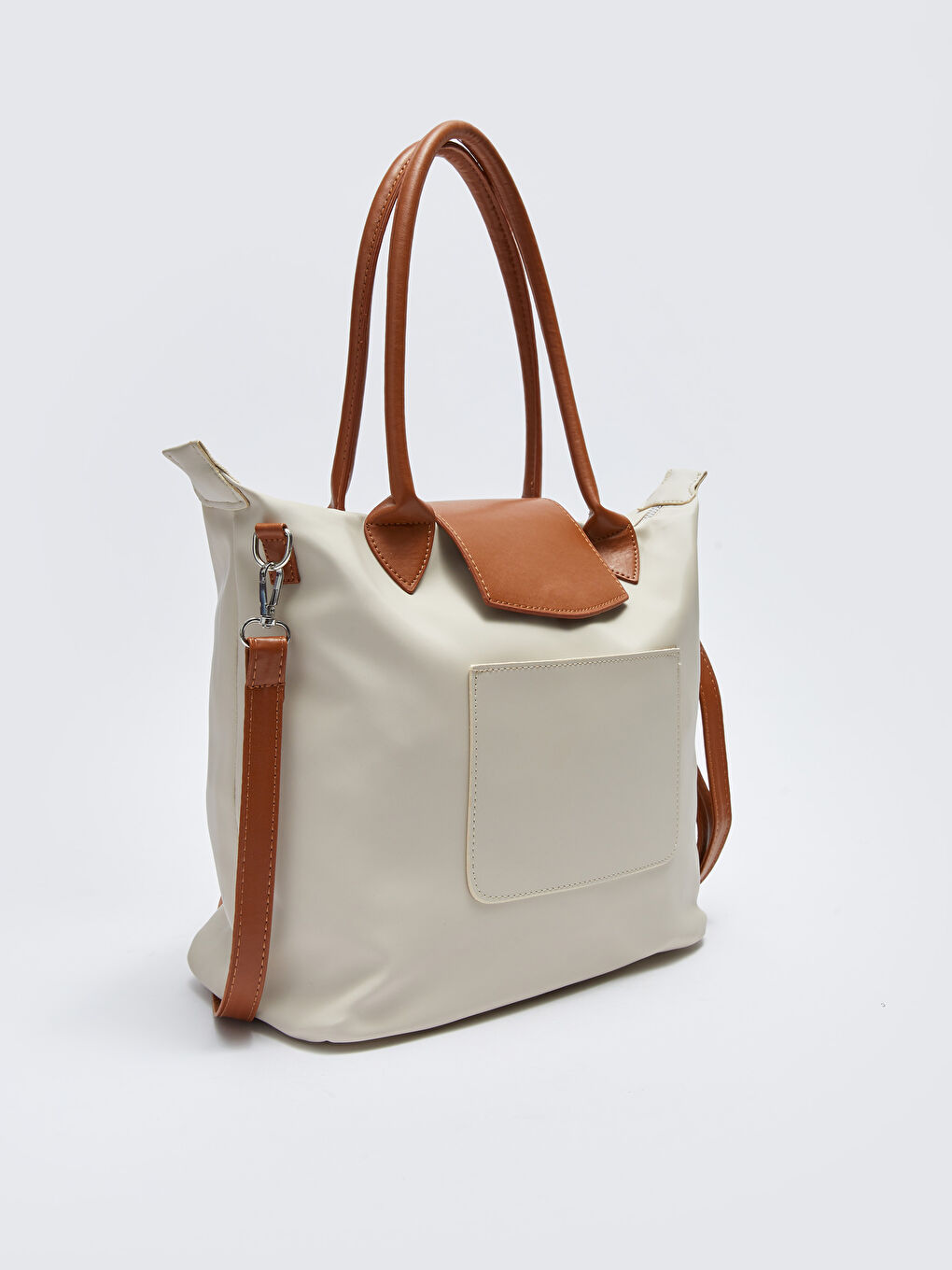 Bej Deri Görünümlü Renk Bloklu Kadın Kol Çantası-6