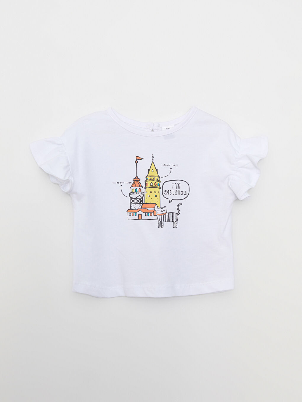 Beyaz Bisiklet Yaka Kısa Kollu İstanbul Temalı Kız Bebek Tişört ve Şort 2'li Takım-1